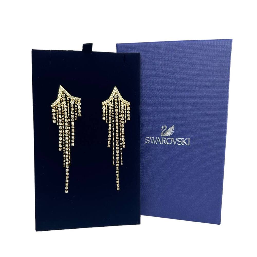 Swarovski Fit Star Pierced Tassel Earrings White Gold Tone